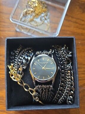 Women's Black/graphite and Gold Chain-Link Watch